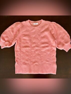 Avara Coral-Pink Puff Sleeve Cable Knit Sweater